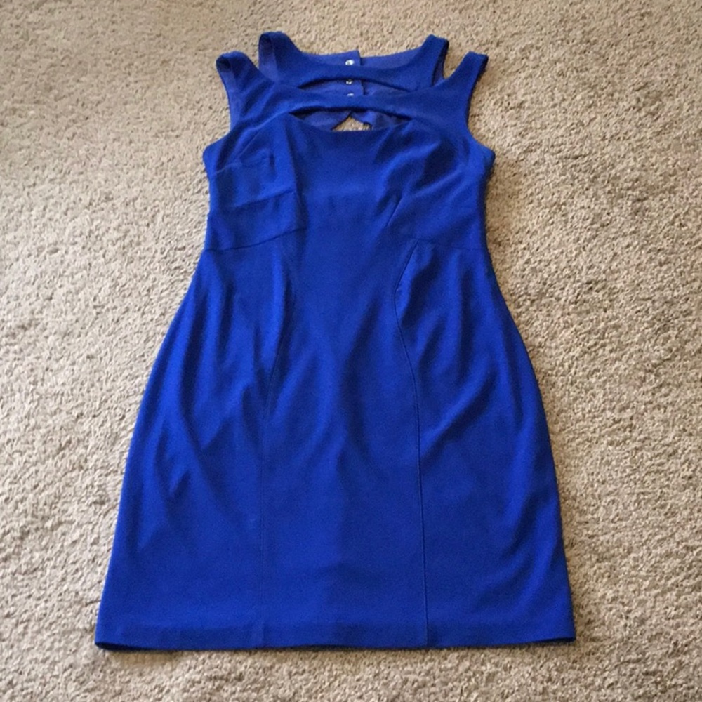 Blue sheath cut out dress